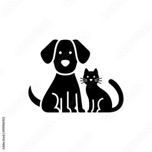 Minimalist dog and cat silhouette vector icon illustration