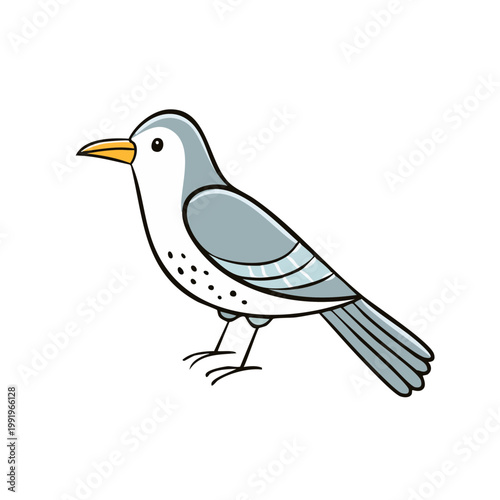 Cute cartoon bird illustration standing with yellow beak and spotted chest
