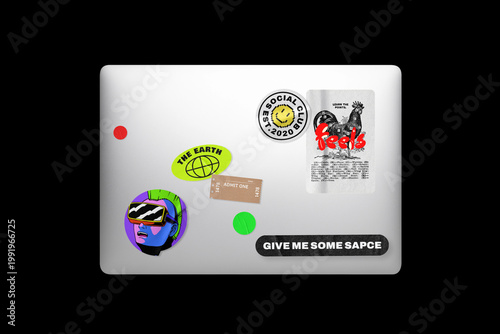 Colorful stickers on laptop lid