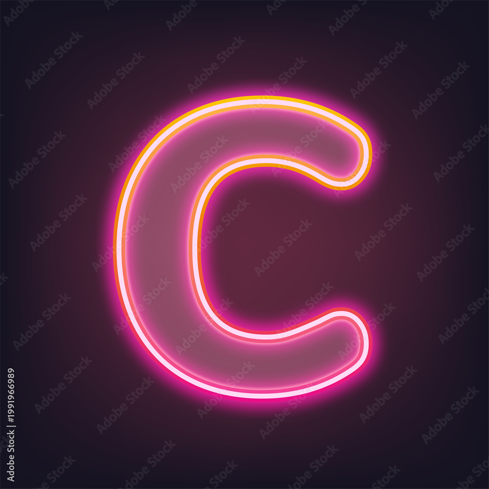 Naklejka premium Letter C pink neon illustration
