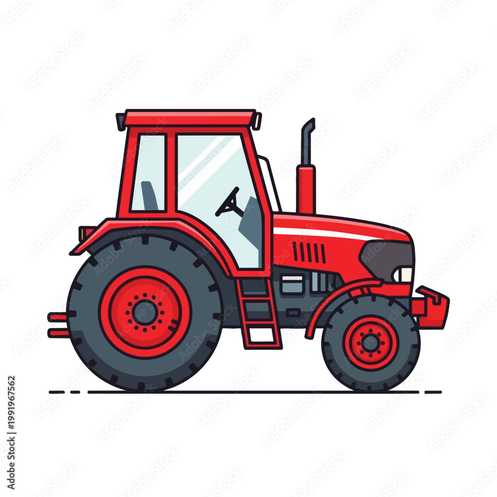 Obraz premium Cartoon style red farm tractor isolated on white background.