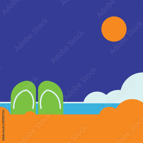 Simple and modern beach landscape flat illustration perfect for summer