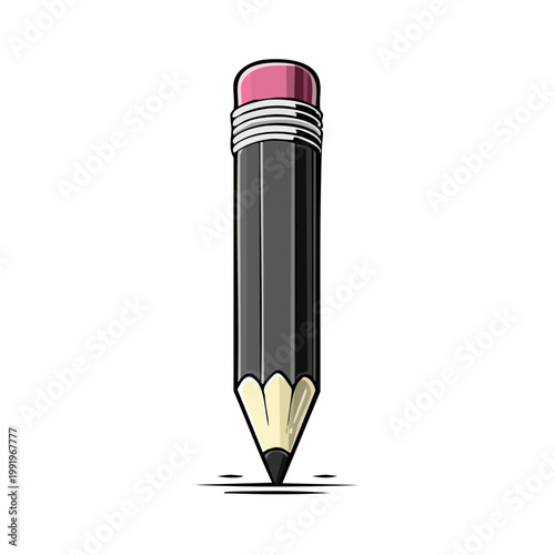 Sharp Graphite Pencil with Pink Eraser and Subtle Shadow on White