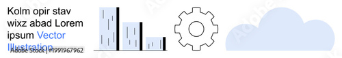 Data analysis, technology solutions, cloud storage, business strategy, innovation, process optimization. Bar graph, gear and cloud shapes . Data analysis and technology solutions concept