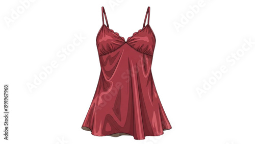 Beautiful red satin dress with transparent background PNG illustration