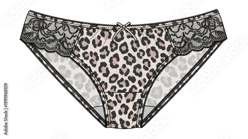Lace trimmed leopard print panties on transparent background PNG