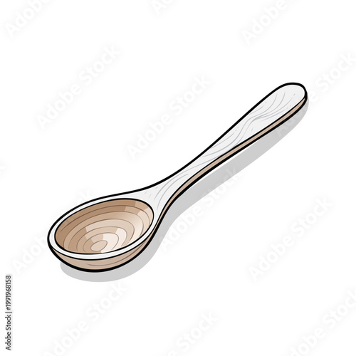 Simple Wooden Spoon Illustration with Grain Detail and Shadow