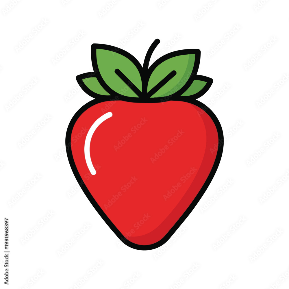 Fototapeta premium Minimalist flat vector illustration of a fresh red strawberry.
