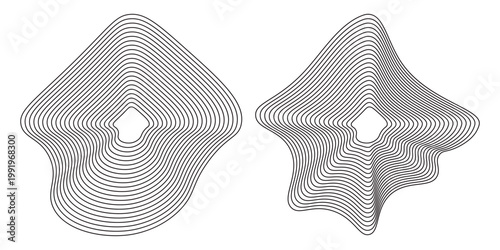 Tree ring wood circle set. Hand drawn tree ring pattern, line ripple circle wood texture. Wood organic slice line design. Vector illustration.