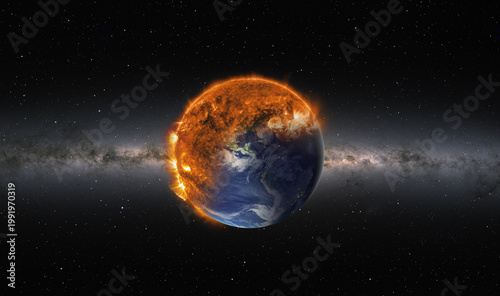 Tableau sur toile The concept of world disaster - The world is burning after the third world war -