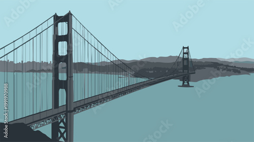 Minimalist vector illustration of the iconic Golden Gate Bridge in San Francisco