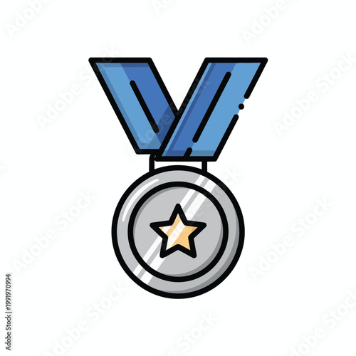Elegant Silver Medal with Blue Ribbon for Achievement and Excellence