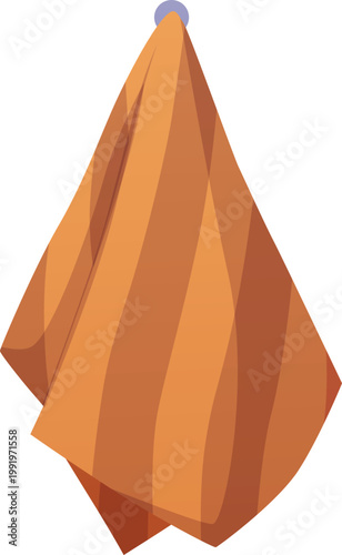 Brown striped towel on a hanger flat vector icon, hand towel, clean bath cotton textile for bathroom hygiene procedures