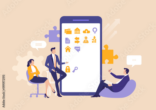 Business person presenting a new application for phone to the potential client, investors