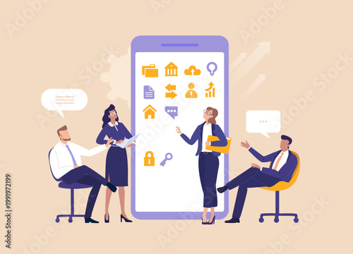 Business person presenting a new application for phone to the potential client, investors