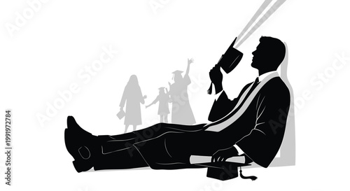 Businessman silhouette, relaxing, reclining chair, office worker, leisure