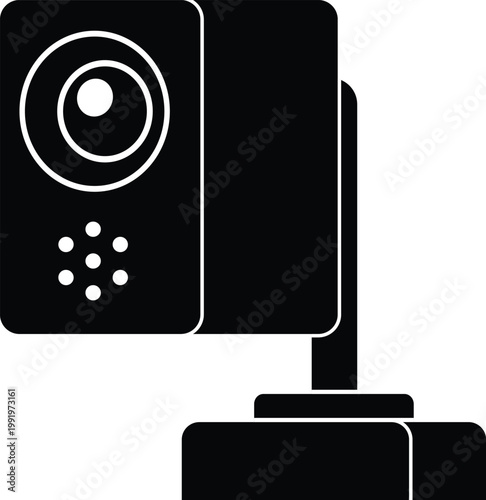 Black silhouette of a CCTV camera on a stand, icon.