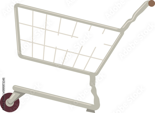 Old shopping cart trolley, vector cartoon broken empty metal basket market pushcart on wheels for purchases side view
