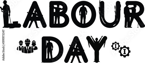 Labour Day Typography with Worker Silhouettes