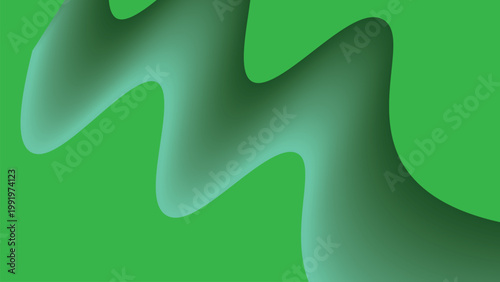 Abstract dark green wavy ribbon with smooth gradient shading on bright green background fluid three dimensional vector design