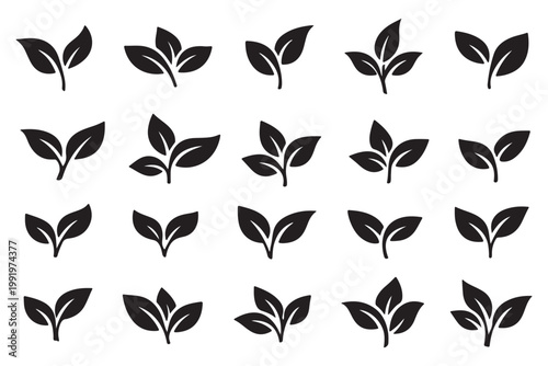 A collection of green leaf icons representing nature and growth