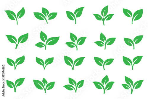 A collection of green leaf icons representing nature and growth
