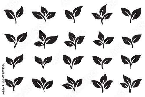 A collection of green leaf icons representing nature and growth
