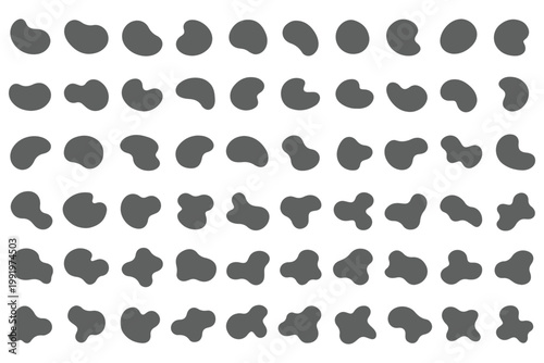 Organic black blobs of irregular shape. Abstract blotch, inkblot and pebble silhouettes, simple liquid amorphous elements. Organic blob shapes collection