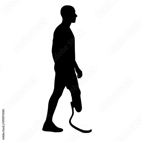 Person with prosthetic leg walking silhouette 