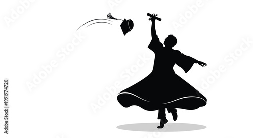 Whirling Dervish, Sufi Dance, Mystical Silhouette, Black Vector Icon