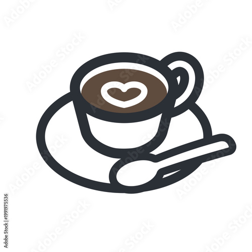 ハートのラテアートが入ったコーヒーカップのシンプルなカラーアイコン素材