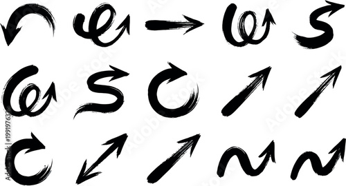 Hand drawn brush stroke arrows for creative navigation and directional guidance in graphic design projects and presentations