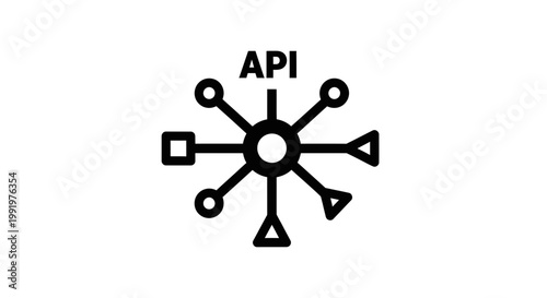 A minimalist vector graphic illustration of an API icon with a central node and radiating lines