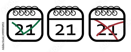 Collection of calendar icons with hand-drawn marking design. Flat vectorized calendar icon with a specific day marked, day 21.