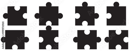 Jigsaw Puzzle Piece Icon Set in Outline, Solid and Silhouette Styles – Problem Solving and Autism Awareness Symbol Vector
 Collection Isolated on White Background