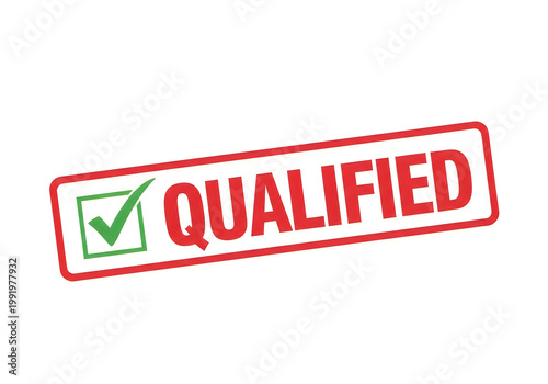 A red stamp with the word qualified and a green checkmark indicating approval or certification