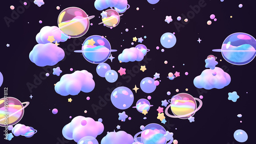 Obraz na plátně 3D rendered pastel bubble planets and stars.