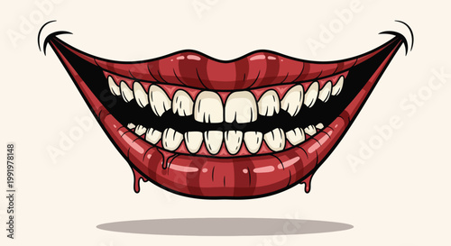 Illustration of a wide open mouth with many teeth.
