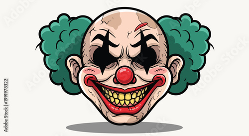 Scary Clown Face with Green Hair and Evil Grin.