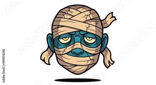 Scary Mummy Head Illustration with Bandages.