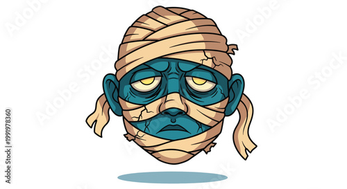 Scary Mummy Head Cartoon Illustration.