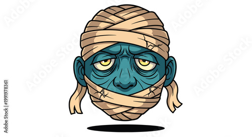 Scary Mummy Head with Bandages and Blue Skin 1.