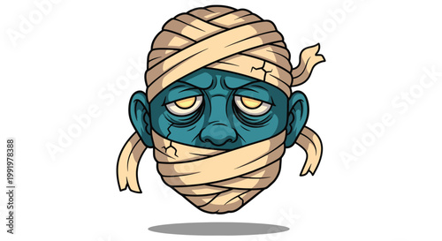 Scary Mummy Head with Bandages and Blue Skin.