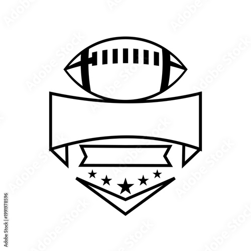 American Football Sports Logo Template with Ball, Banner, and Stars Outline