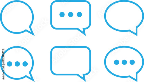 Chat bubble messaging icons set with speech bubbles dots conversation symbols communication UI elements minimal outline vector isolated on transparent background.