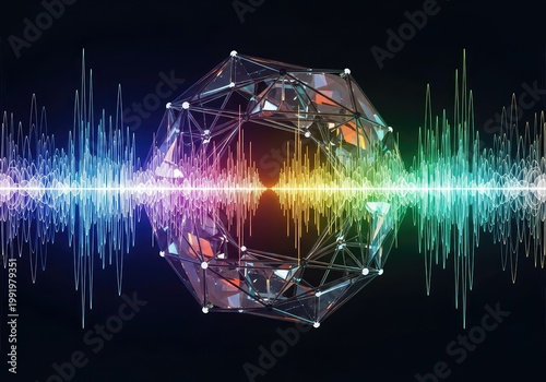 Abstract visualization of digital sound waves or data pulses reinforcing themselves within a geometric structure, symbolizing a feedback loop, data, conformity, closed circuit