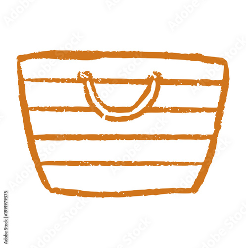 Beach bag tote crayon wax doodle style, rough textured hand drawn, handbag, striped orange accessory travel vacation, summer holiday, shopping handle style