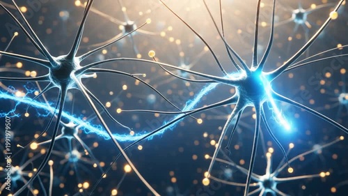 Close-up of Neurons Firing in Brain Network