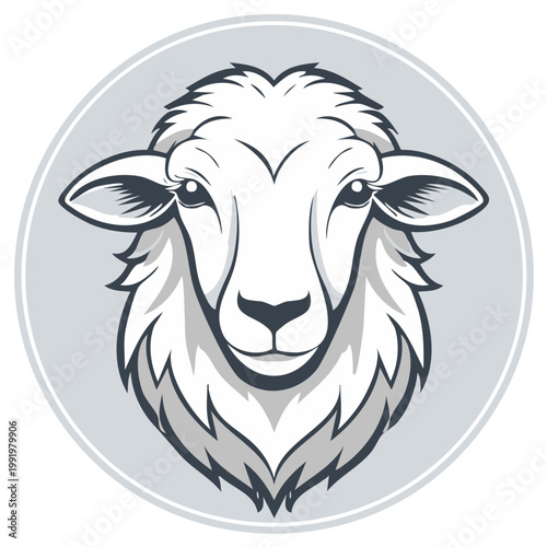 Stylized Sheep Head Illustration Inside a Circle with Gray Background