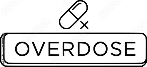 Medical emergency and drug abuse warning symbol for healthcare toxicity risk and pharmaceutical danger awareness featuring a simple black line art overdose pictogram – Black Vector Illustration